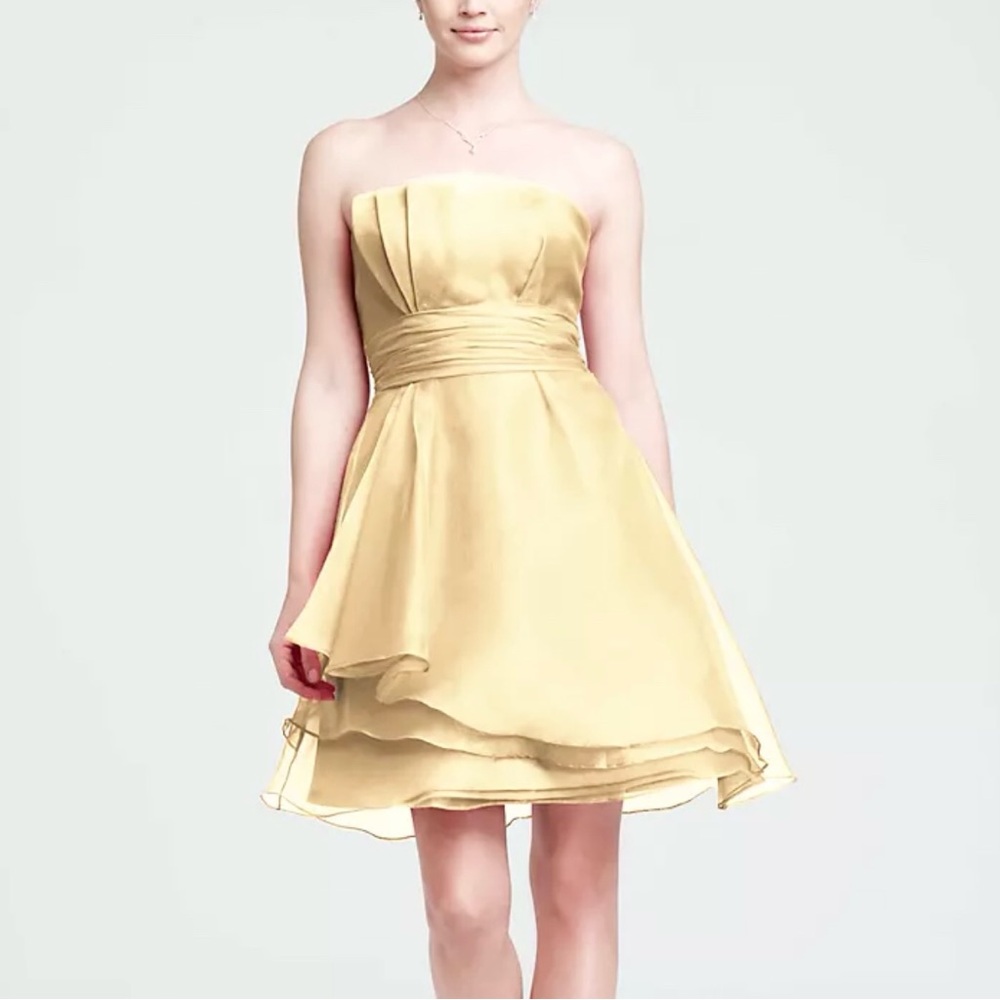 NWT David’s Bridal‎ Short Strapless Organza Dress yellow